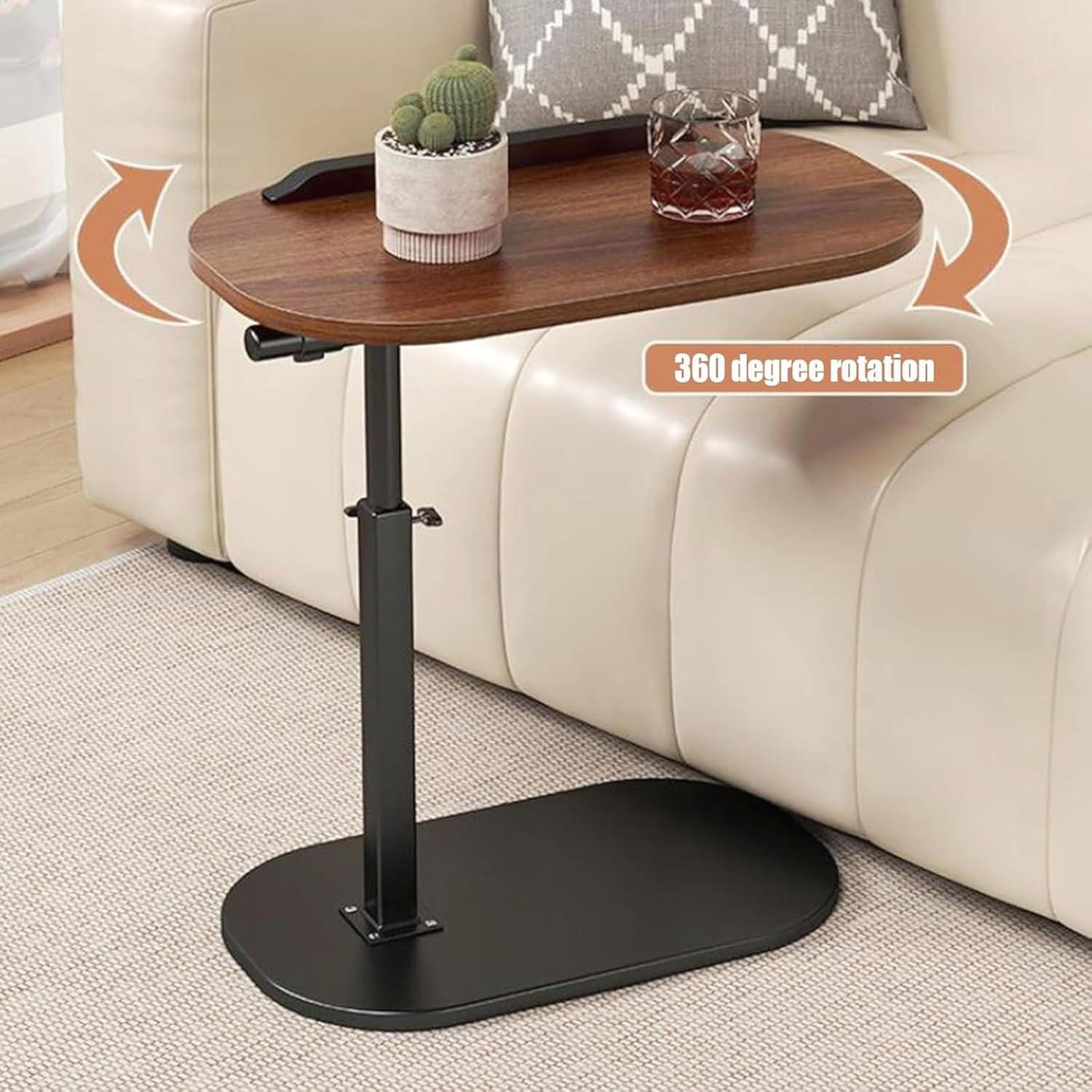 Beistelltisch Holz Klein C-Form Höhenverstellbar Couchtisch Sofa Table
