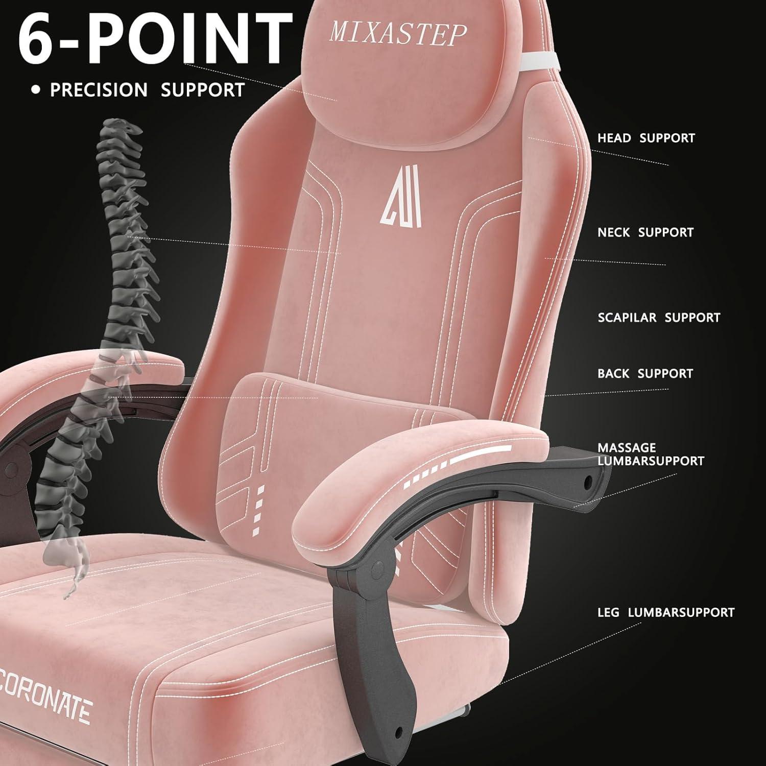 Ergonomischer Gaming Stuhl mit 360° Drehfunktion in Rosa