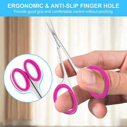 Präzise Nagelhautschere mit Gebogener Spitze und Silikon-Fingerlöchern, Edelstahl, Rosa
