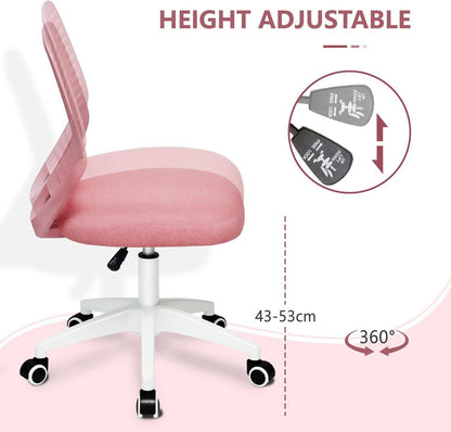 Ergonomischer Schreibtischstuhl mit Mesh Rückenlehne und Rollen – Armloser Bürostuhl mit Lendenwirbelstütze, ideal für Zuhause, Schlafzimmer, Studie