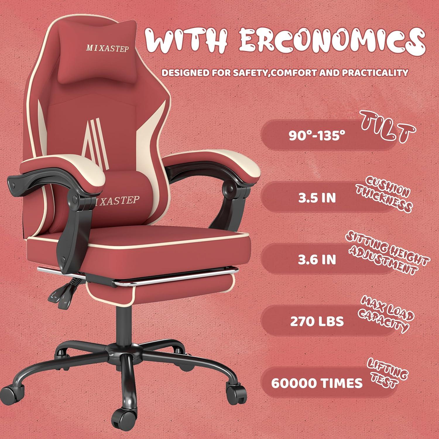 Ergonomischer Gaming Stuhl mit Fußstütze - Premium Qualität bis 130kg