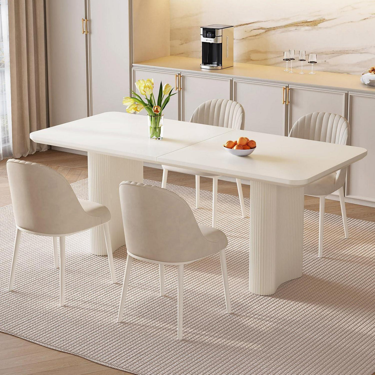Moderner Esstisch Weiß mit 4 gepolsterten Stühlen – Esszimmer Set