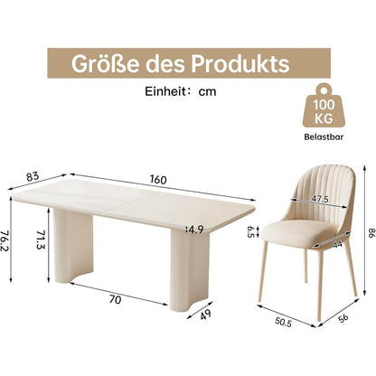 Moderner Esstisch Weiß mit 4 gepolsterten Stühlen – Esszimmer Set