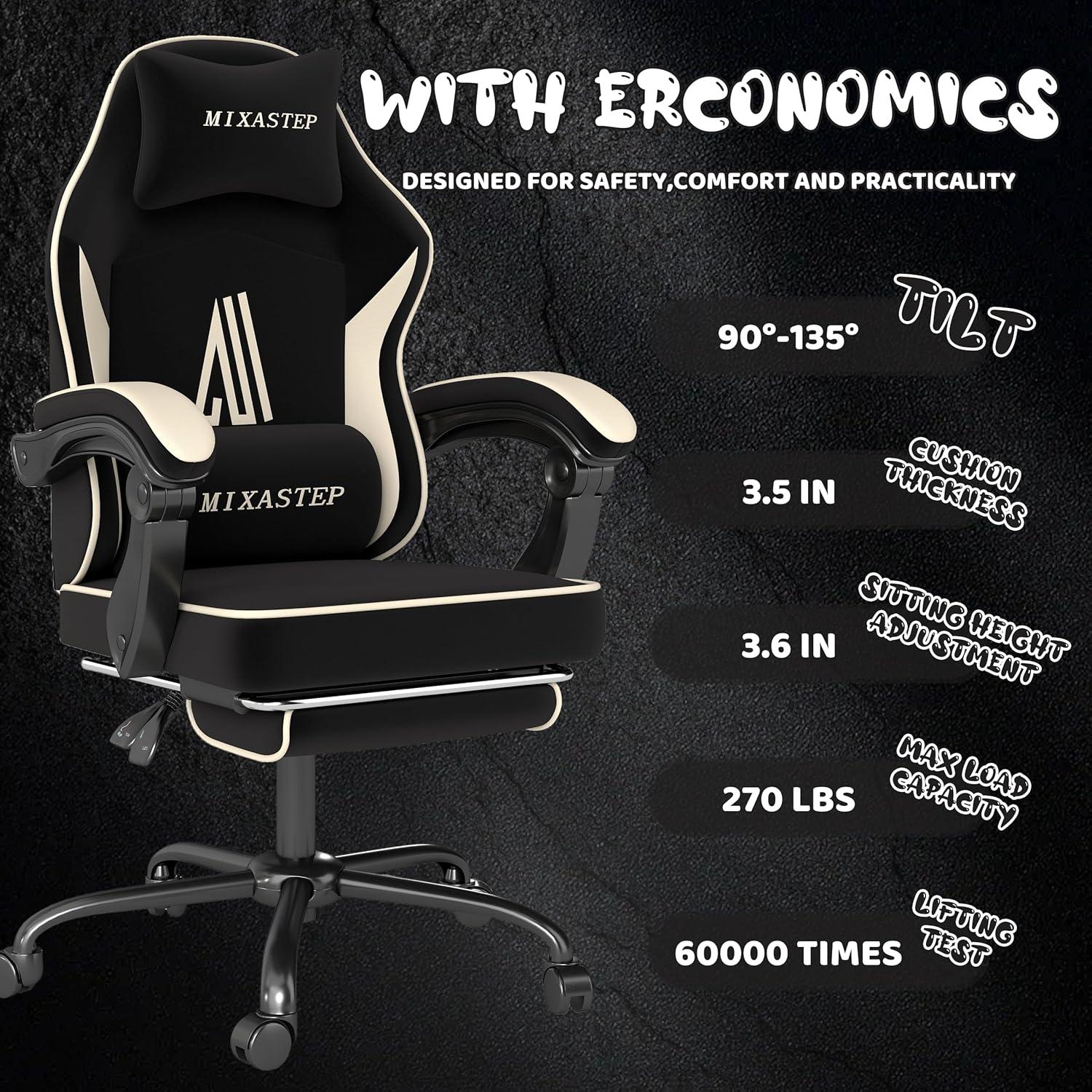 Gaming Stuhl mit Fußstütze Ergonomisch Kopfstütze Lendenkissen