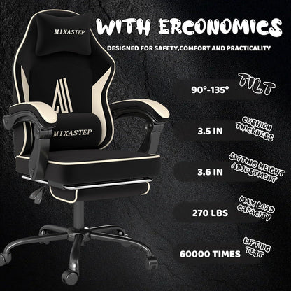 Gaming Stuhl mit Fußstütze Ergonomisch Kopfstütze Lendenkissen