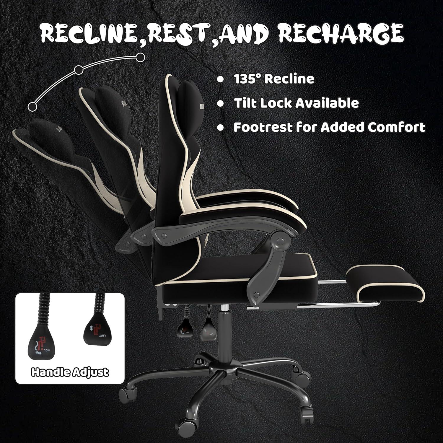 Gaming Stuhl mit Fußstütze Ergonomisch Kopfstütze Lendenkissen