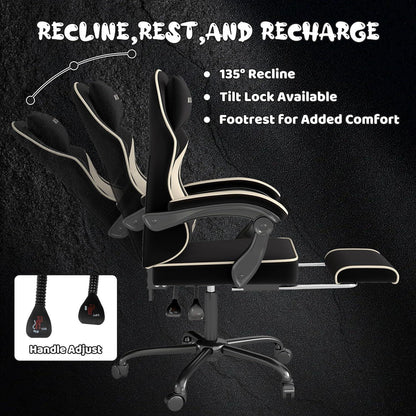 Gaming Stuhl mit Fußstütze Ergonomisch Kopfstütze Lendenkissen