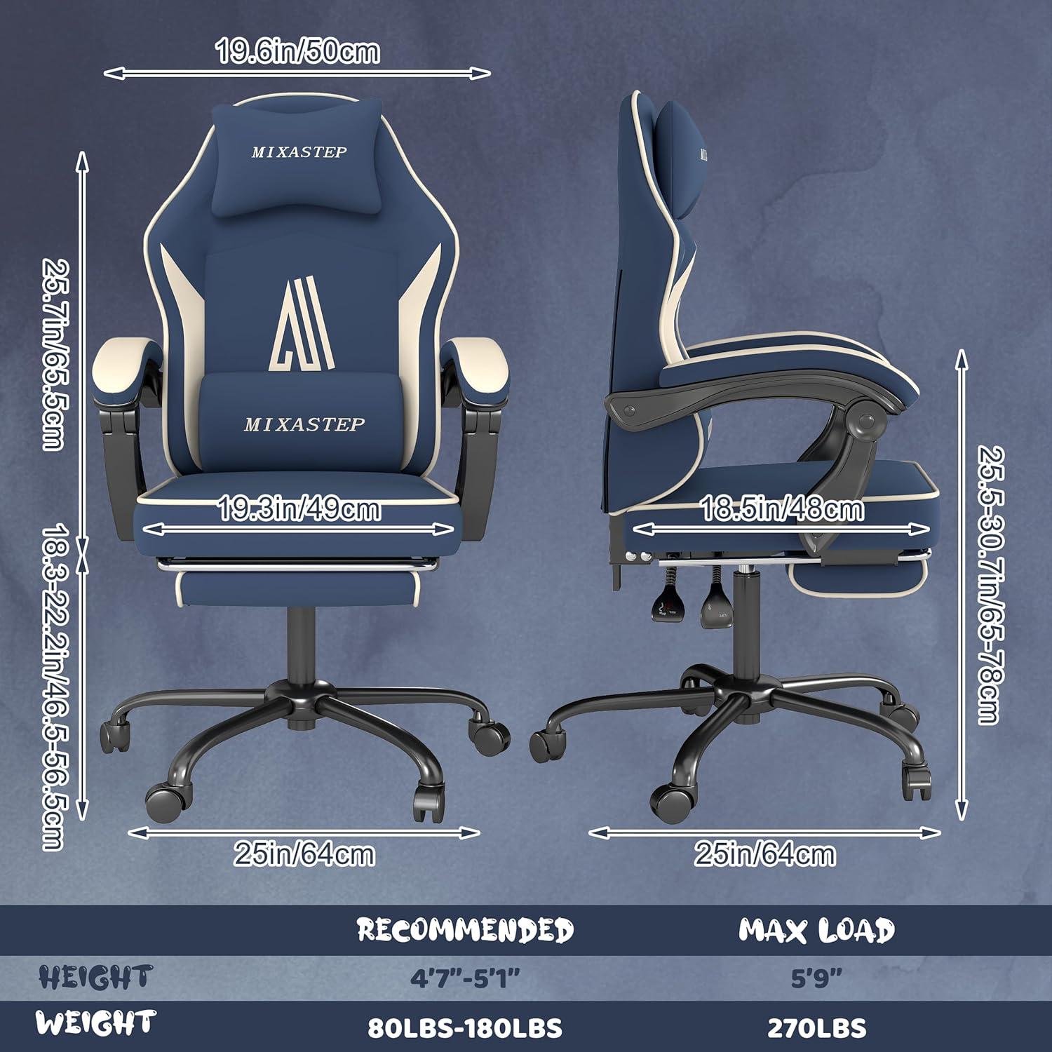 Ergonomischer Gaming Stuhl mit Fußstütze, Kopfstütze und