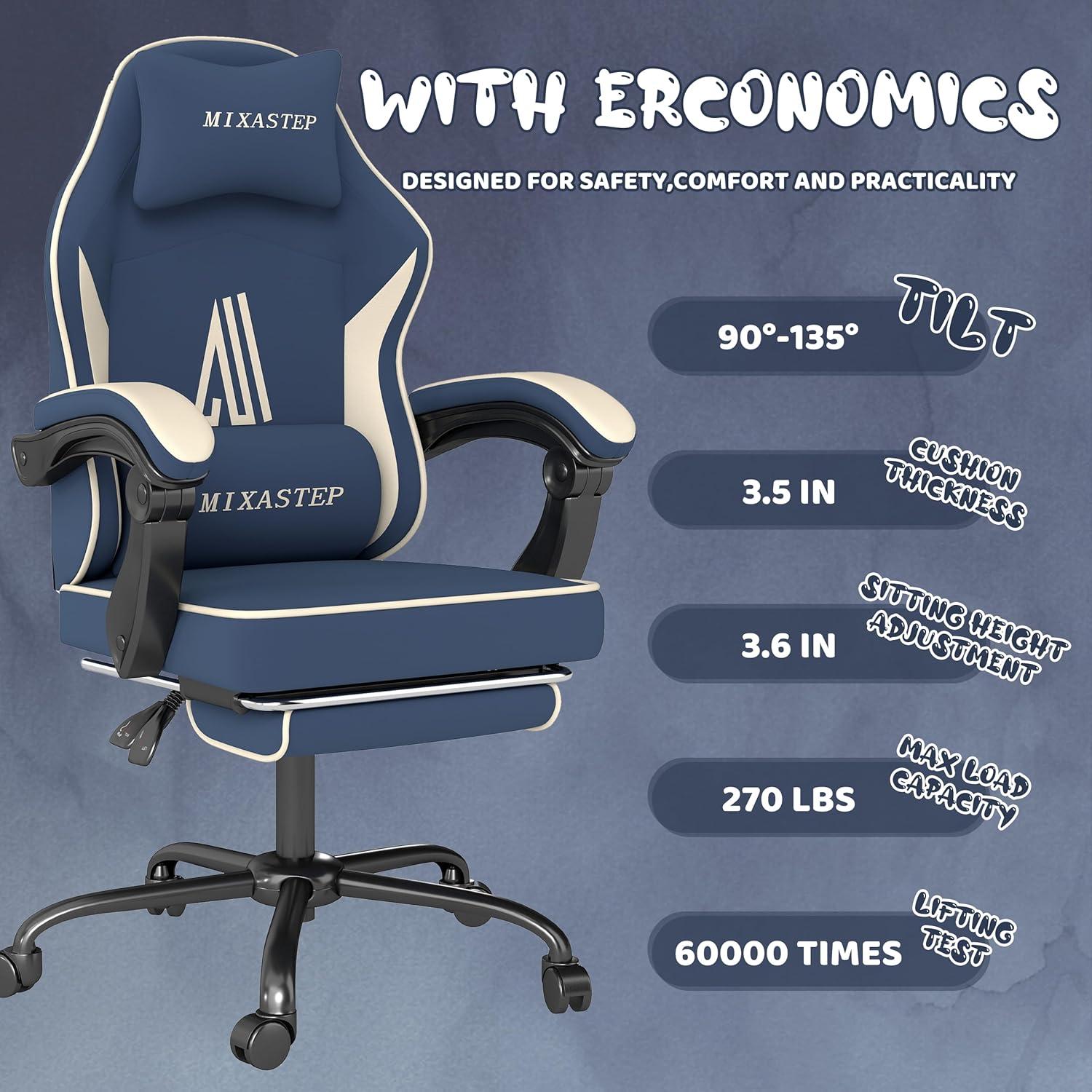 Ergonomischer Gaming Stuhl mit Fußstütze & Lendenkissen