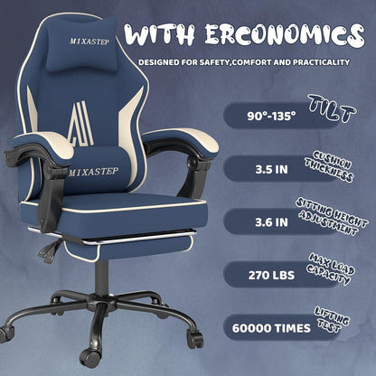 Ergonomischer Gaming Stuhl mit Fußstütze & Lendenkissen