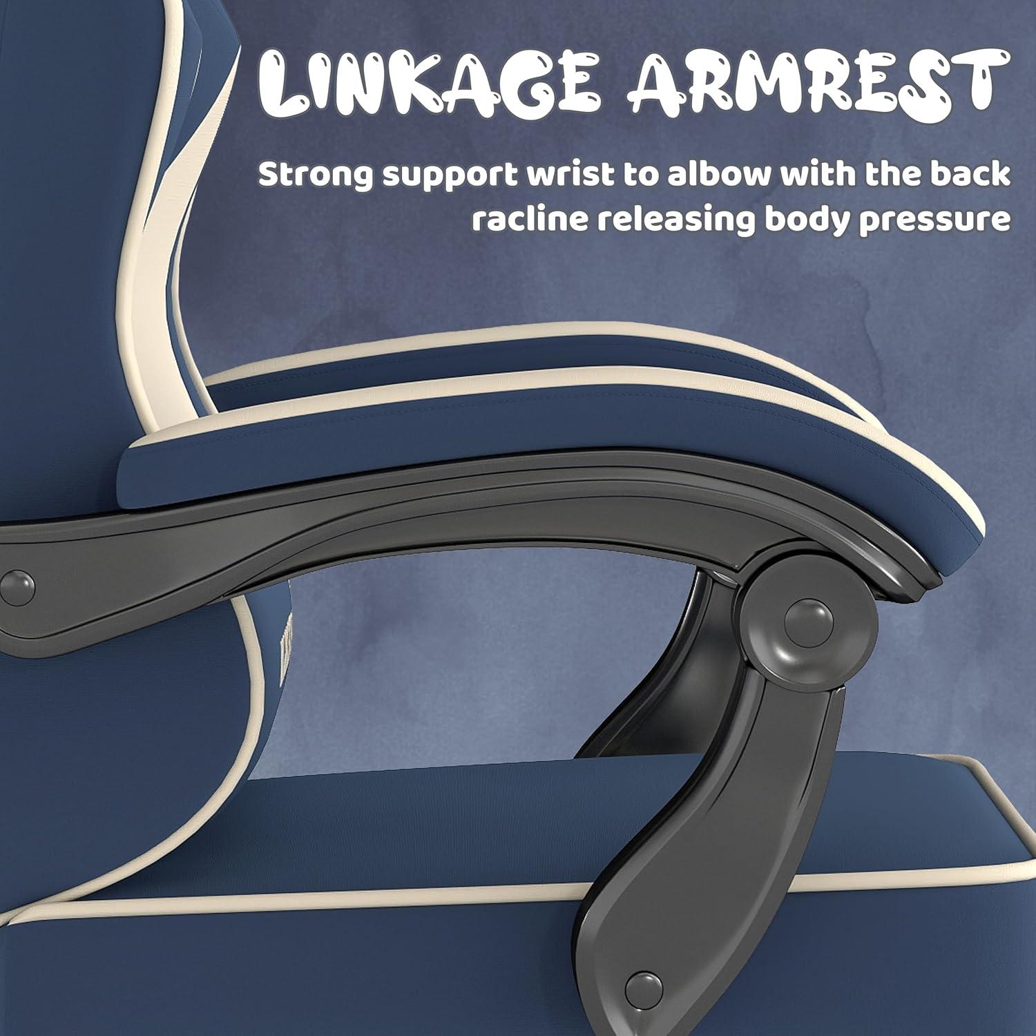 Ergonomischer Gaming Stuhl mit Fußstütze und Lendenkissen, 130kg