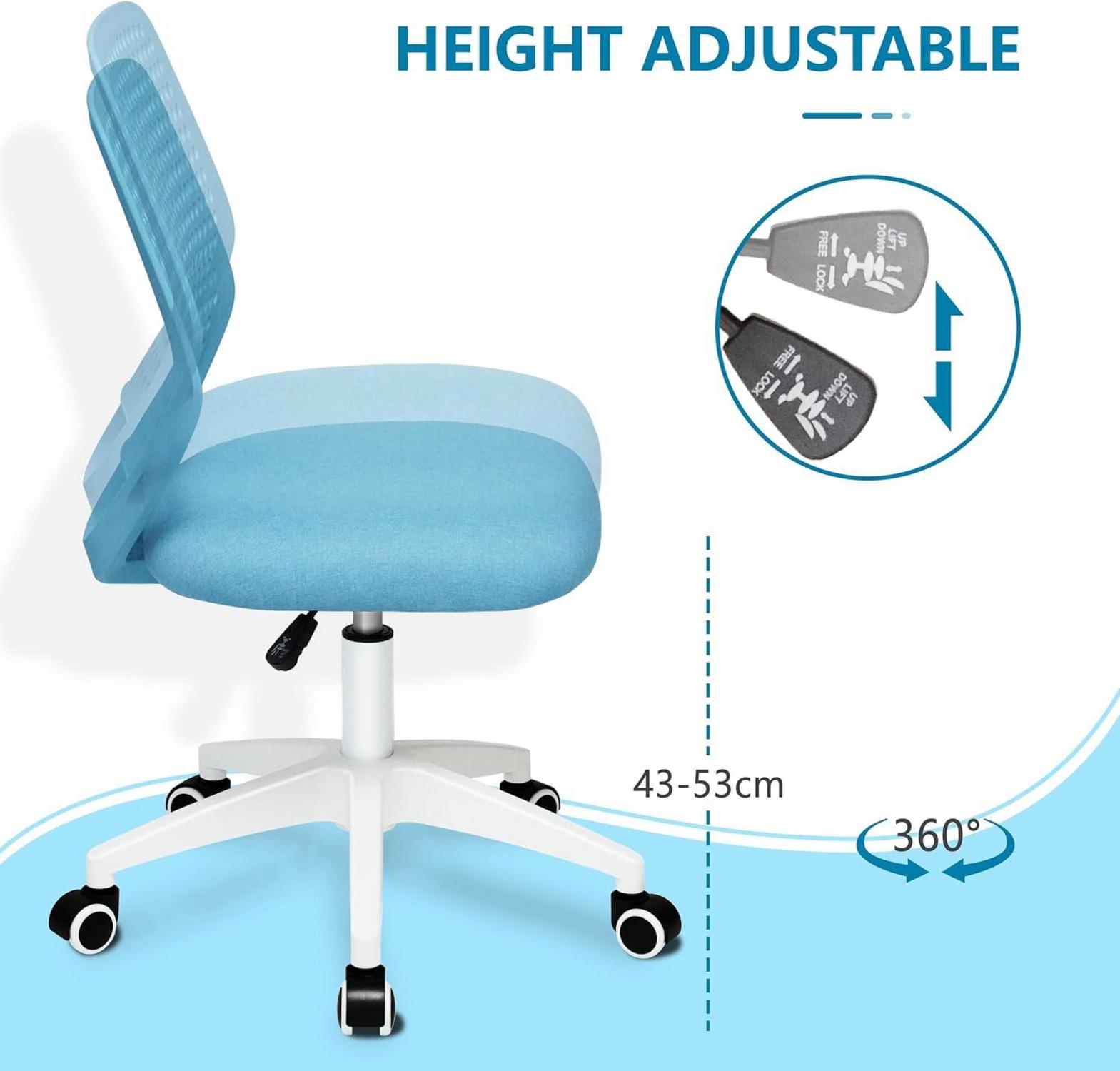 Ergonomischer Schreibtischstuhl mit Mesh und Rolling Funktion, Armloser Bürostuhl für Zuhause und Büro