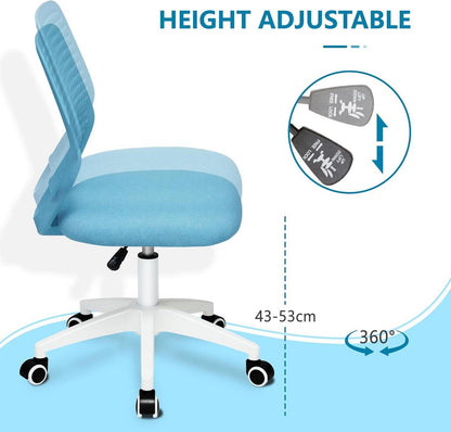 Ergonomischer Schreibtischstuhl mit Mesh und Rolling Funktion, Armloser Bürostuhl für Zuhause und Büro