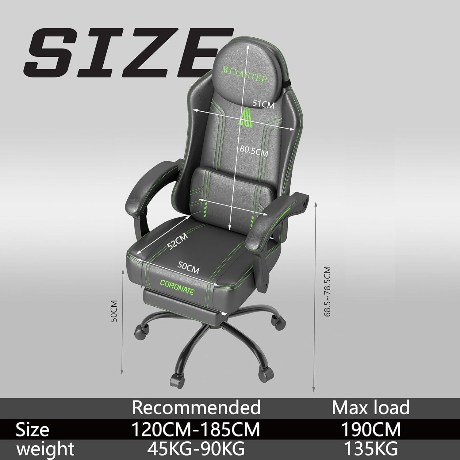 Gaming Stuhl Ergonomisch Verstellbare Rückenlehne 360° Drehfunktion