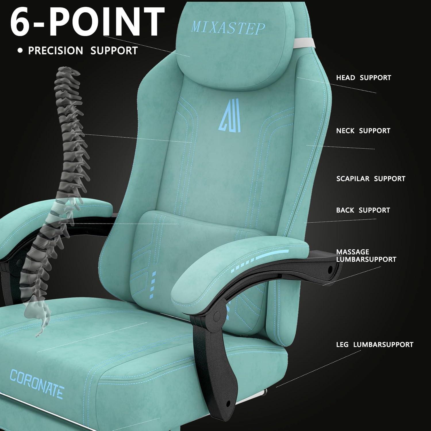 Ergonomischer Gaming Stuhl Verstellbare Rückenlehne 360° Drehfunktion Blau
