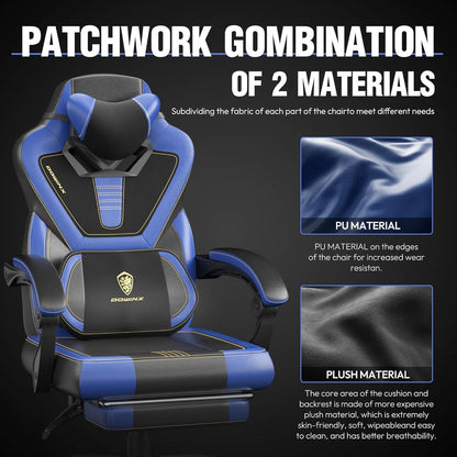 Dowinx Gaming Stuhl mit Massagefunktion und Fußstütze, Blau