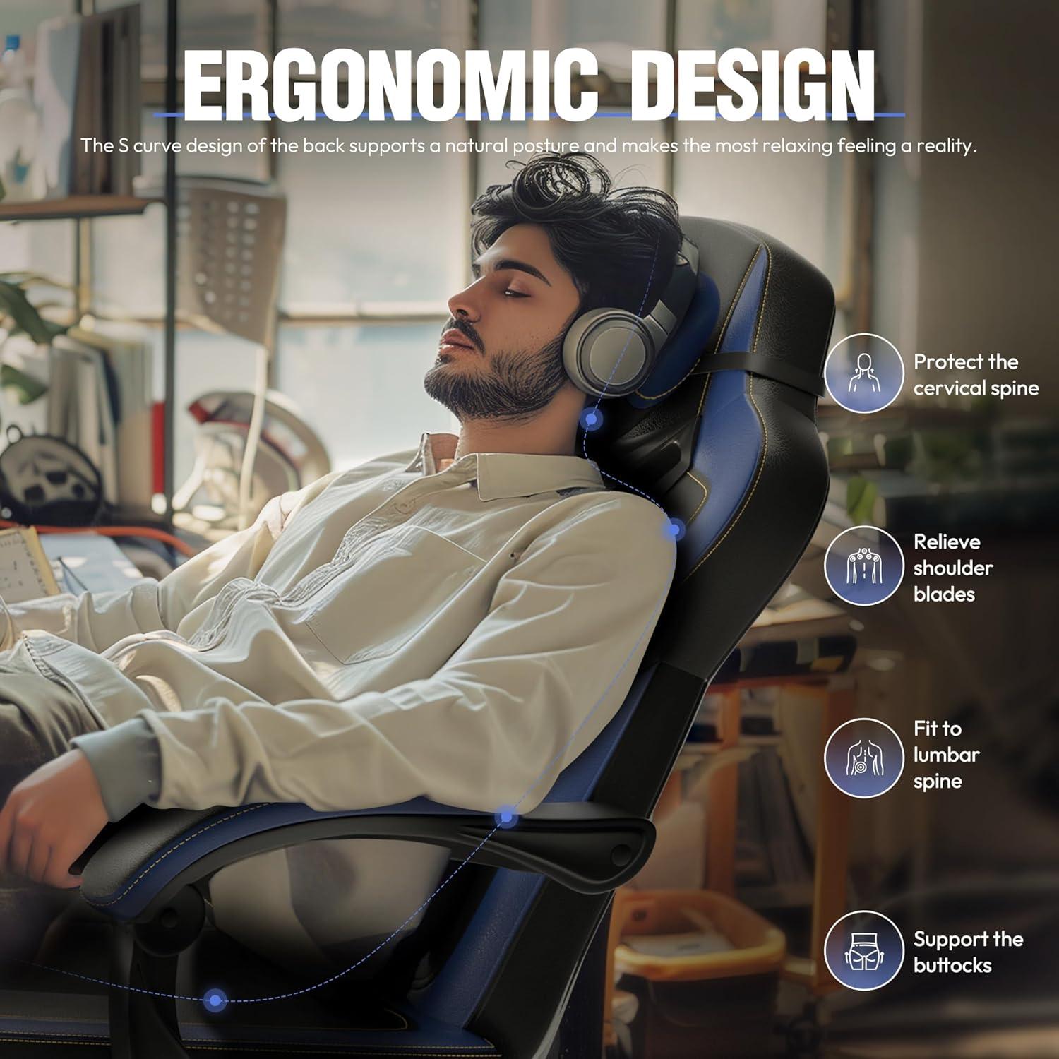 Gaming Stuhl mit Fußstütze und Massagefunktion Blau 150 kg