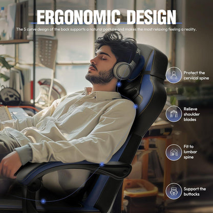 Gaming Stuhl mit Fußstütze und Massagefunktion Blau 150 kg