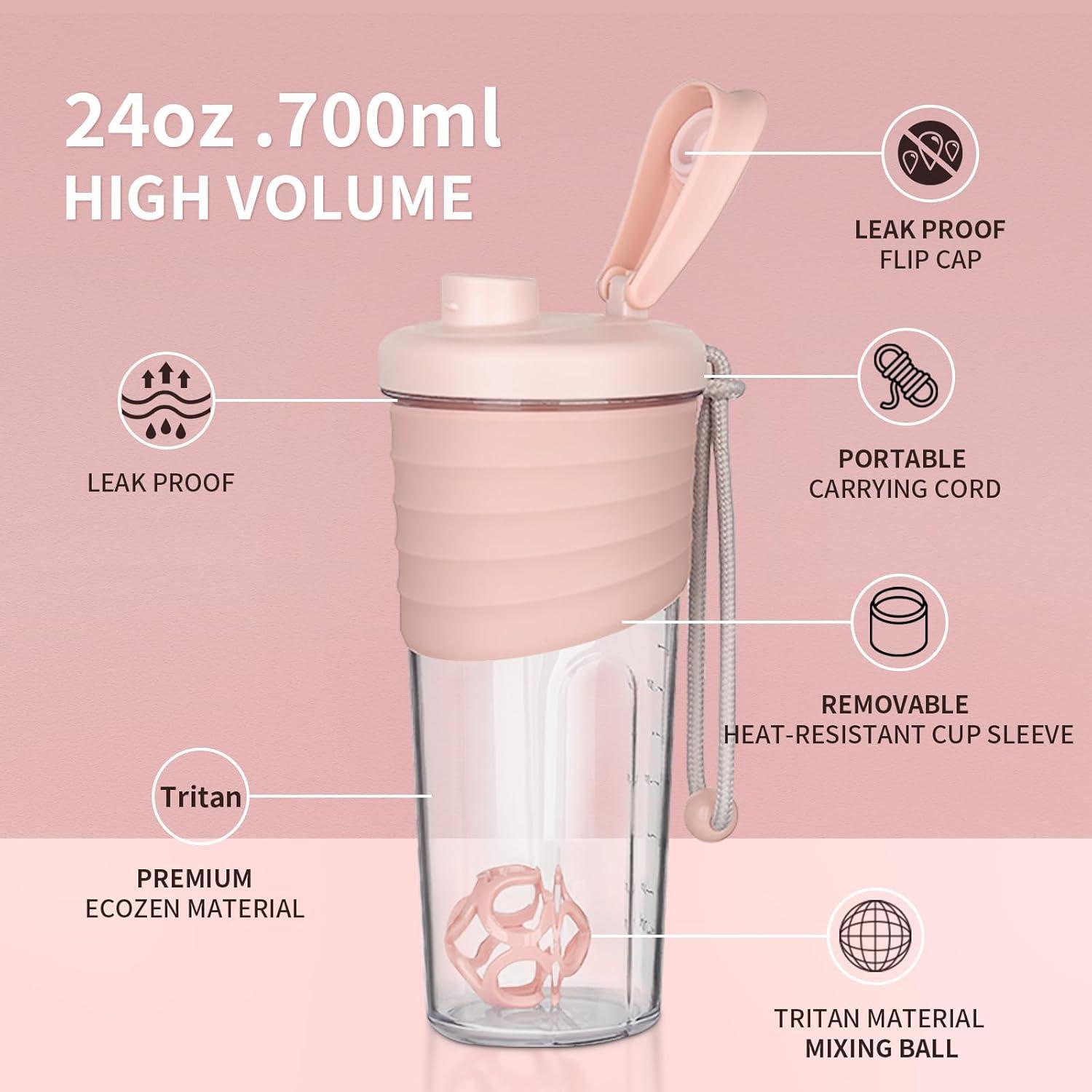 Protein Shaker 2 Stück TRITAN Rührball 700ml (Rosa