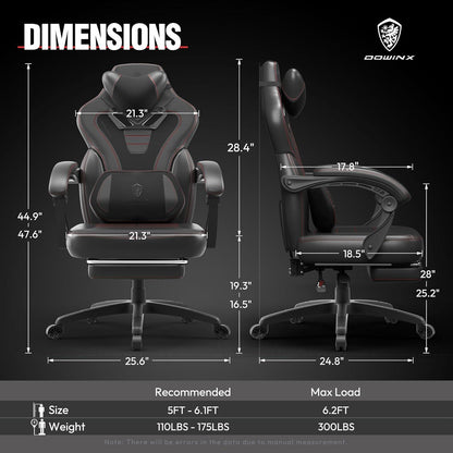 Gaming Stuhl mit Fußstütze und Massagefunktion für Erwachsene