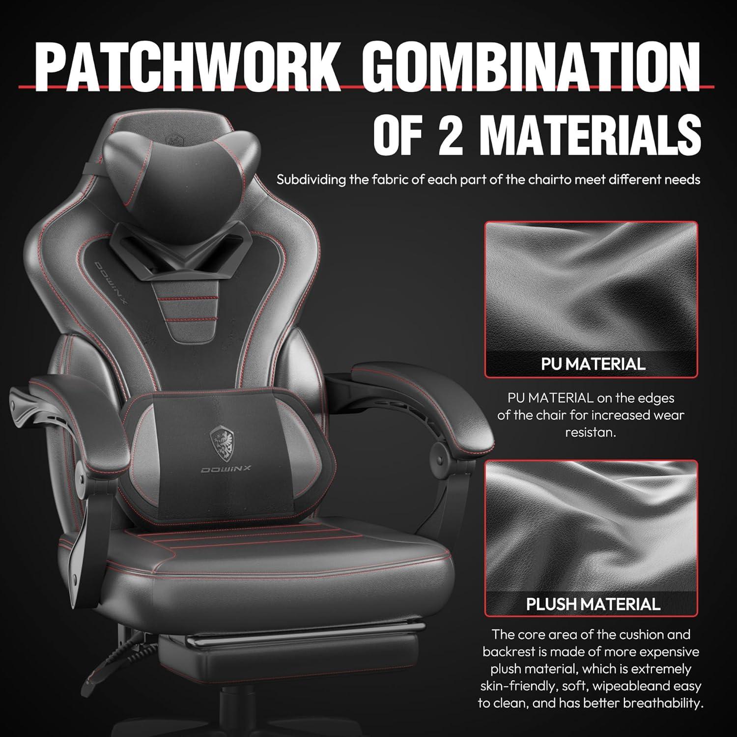 Dowinx Gaming Stuhl mit Massage und Fußstütze für Erwachsene 150 kg - Schwarz
