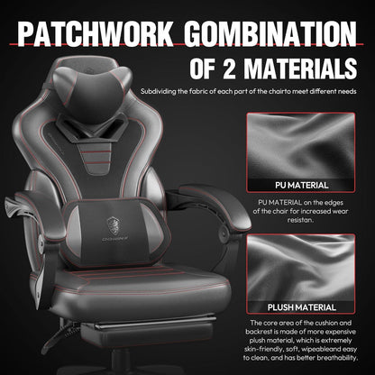 Dowinx Gaming Stuhl mit Massage und Fußstütze für Erwachsene 150 kg - Schwarz