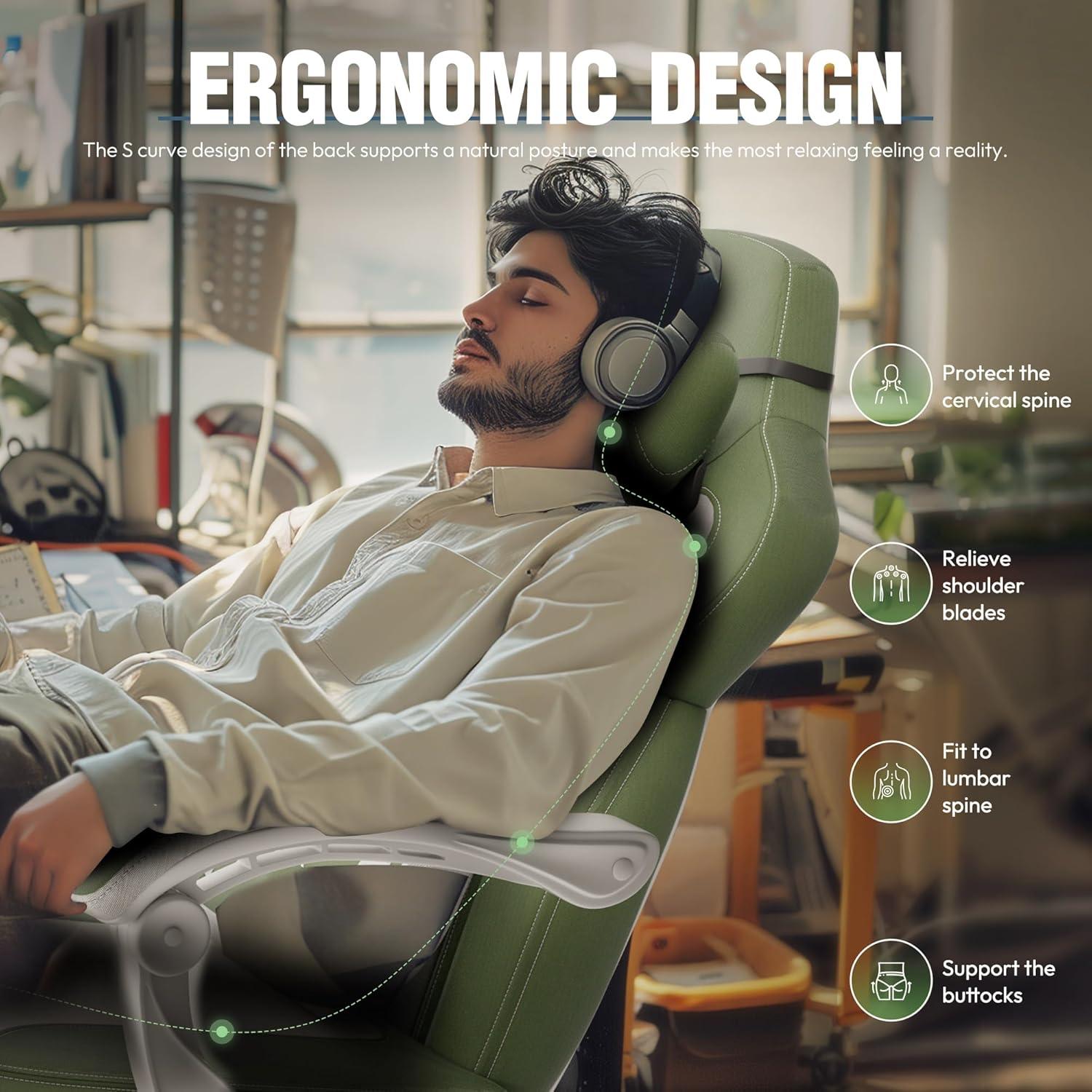 Gaming Stuhl mit Massage, Fußstütze, ergonomisches Design - Grün