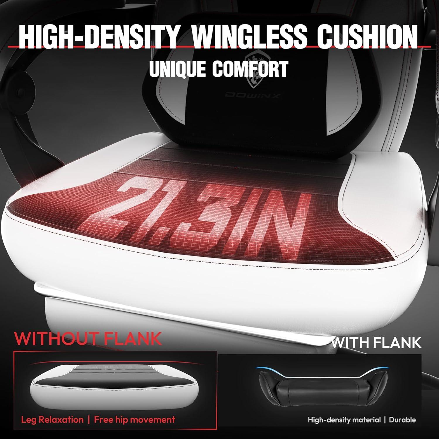 Dowinx Gaming Stuhl mit Fußstütze, Massage & Kopfstütze - Ergonomisches Design bis 150 kg - Weiß - für Erwachsene & Gamer