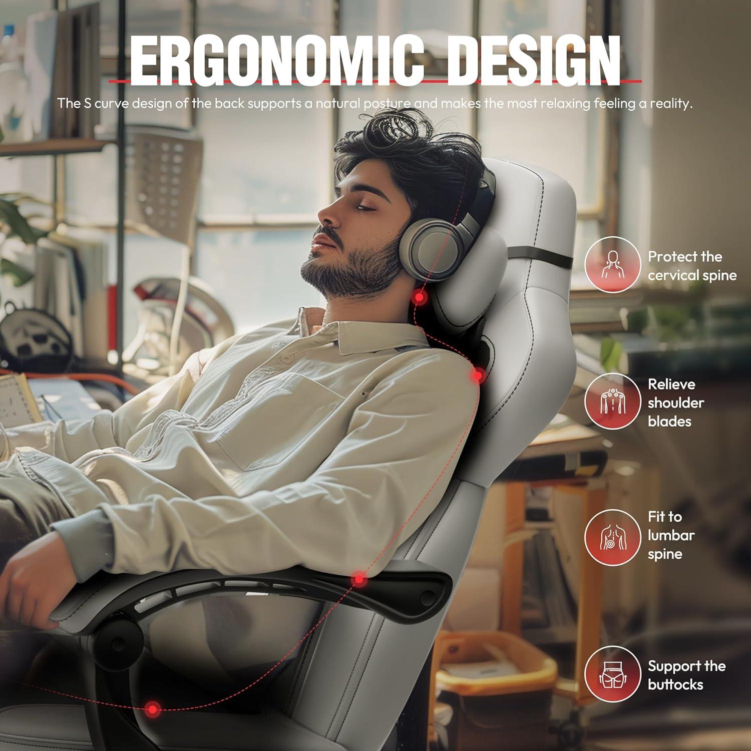 Gaming Stuhl mit Fußstütze und Massagefunktion für Erwachsene bis 150