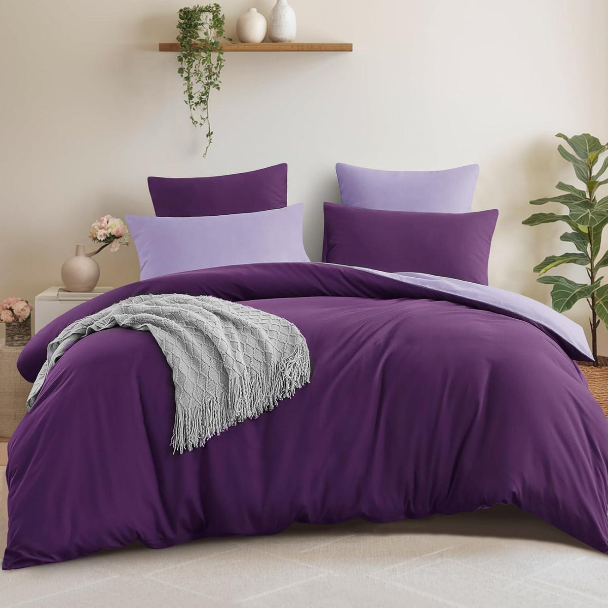 Bettwäsche-Set 200x220 cm Lila Lavendel Wendebettwäsche Mikrofaser