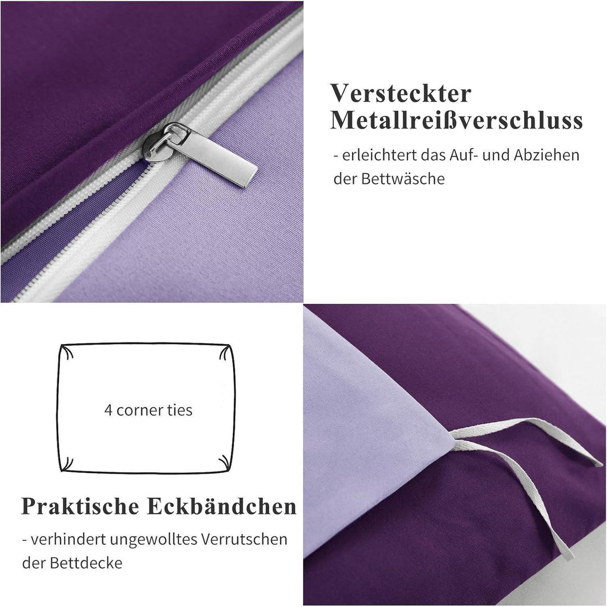 Bettwäsche-Set 200x220 cm Lila Lavendel Wendebettwäsche Mikrofaser