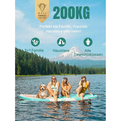 Aufblasbares Stand Up Paddle Board für Erwachsene, 320cm, 200kg Tragkraft, Cool Mint Wood