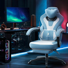 Dowinx Gaming Stuhl mit Massage, Fußstütze, Stoff - Blau