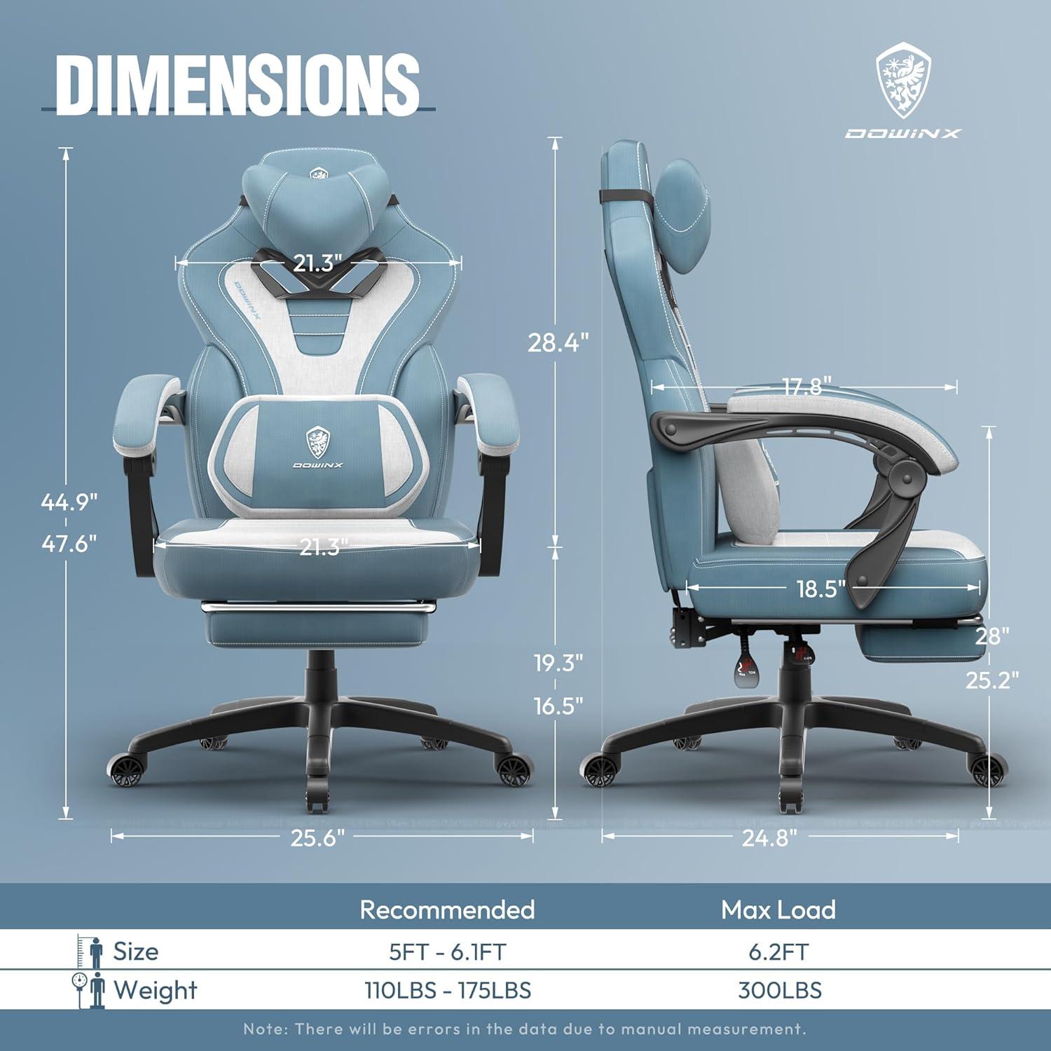 Gaming Stuhl mit Fußstütze und Massagefunktion, 150 KG, Blau