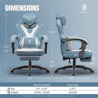 Gaming Stuhl mit Fußstütze und Massagefunktion, 150 KG, Blau