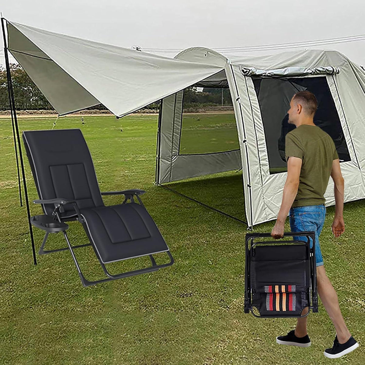 Klappbare Sonnenliege mit Getränkehalter, wetterfest, 150kg