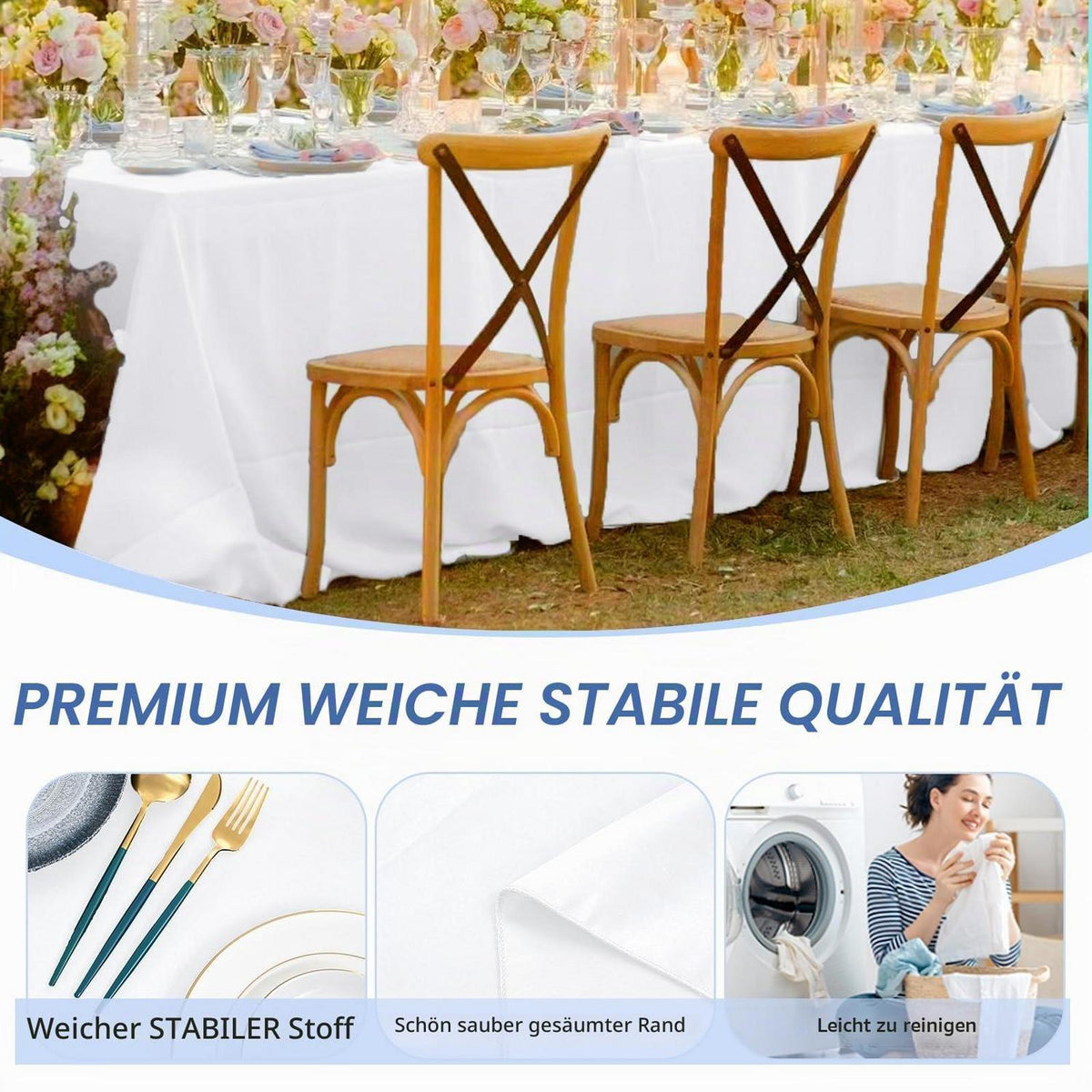 Weiße Polyester Tischdecken 8er Set – 229x335 cm für rechteckige Tische