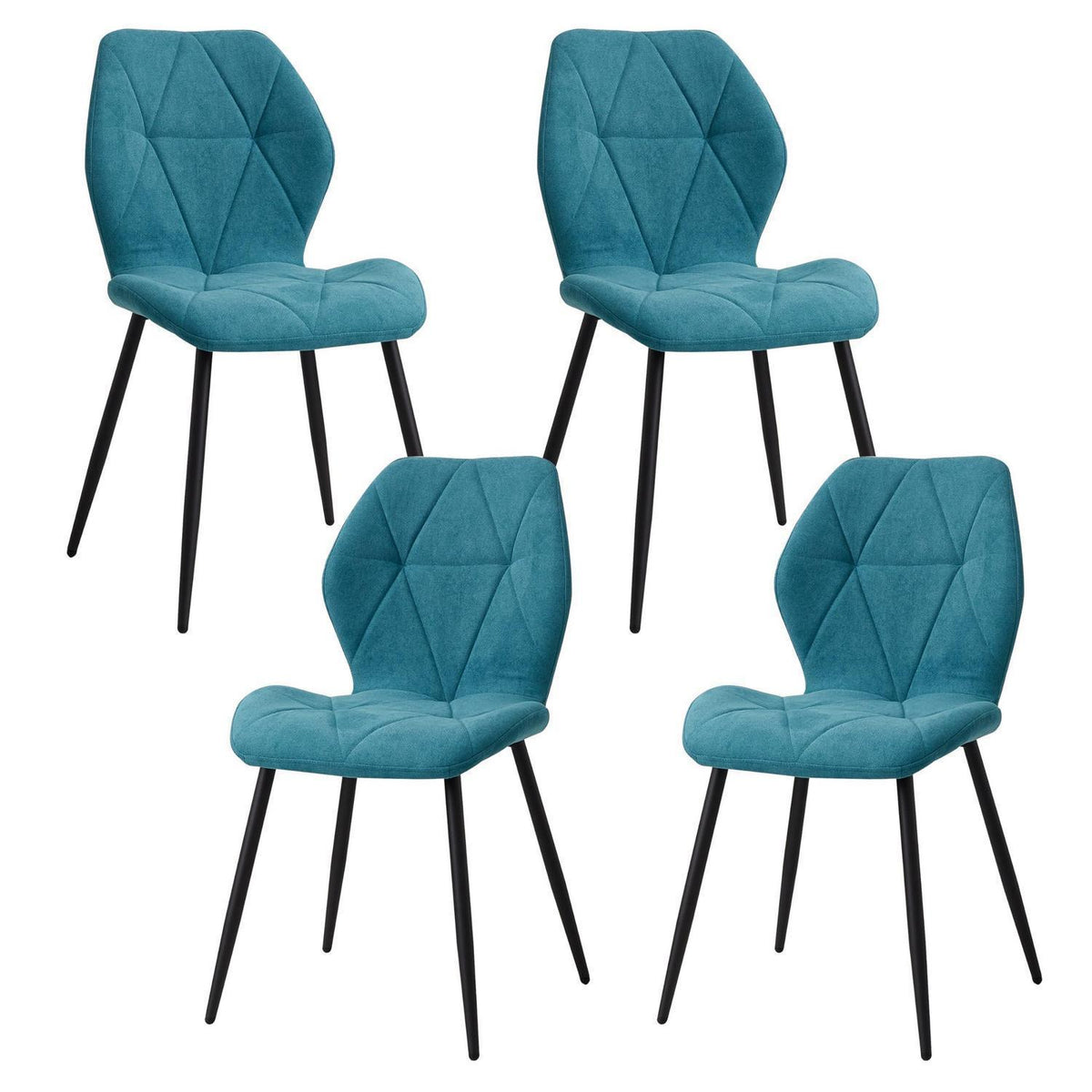 4er-Set Esszimmerstühle Modern Blau Gepolstert mit Rautenmuster