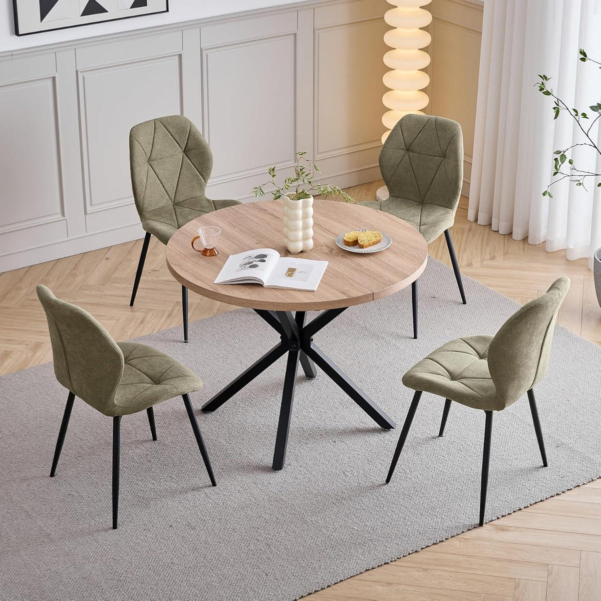 Moderner Esszimmerstuhl Set, Grün, 4er-Pack mit Rautenmuster