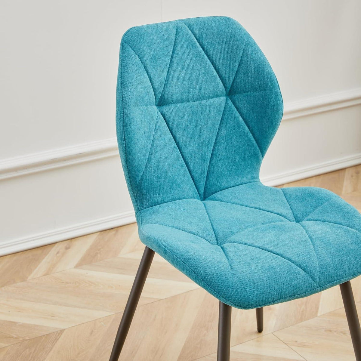 8 Esszimmerstühle Modern Blau Gepolstert mit Rautenmuster