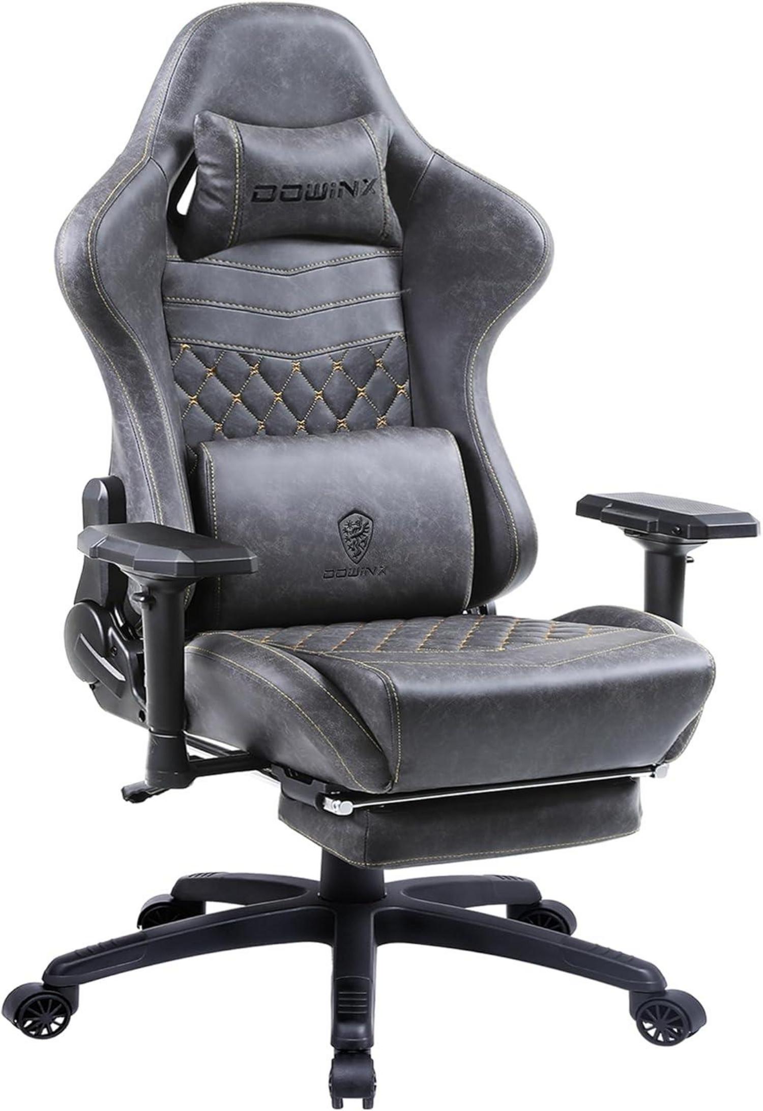 Gaming Stuhl Dowinx ergonomisch mit Massage und Fußstütze in Grau