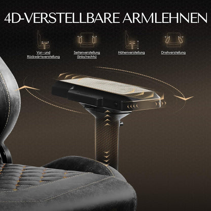 Ergonomischer Gaming Stuhl mit Massage und Fußstütze, Grau