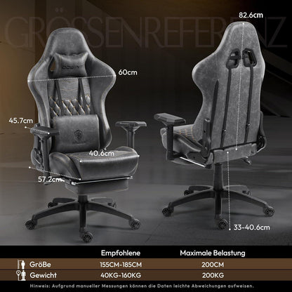 Ergonomischer Gaming Stuhl mit Massage und Fußstütze, Grau