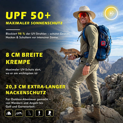 Sonnenhut mit Nackenschutz UPF 50 | Wasserdicht & Kühlend | Beige XL-XXL