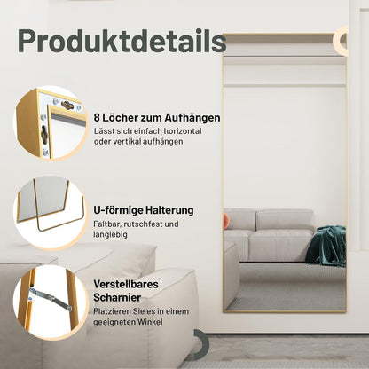 Ganzkörperspiegel Gold Metallrahmen 193x86cm – Stehend & Wandmontage