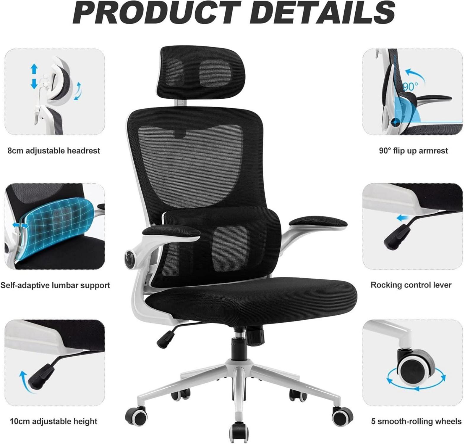 Ergonomischer Bürostuhl verstellbar mit Schaukelfunktion 125° Neigung