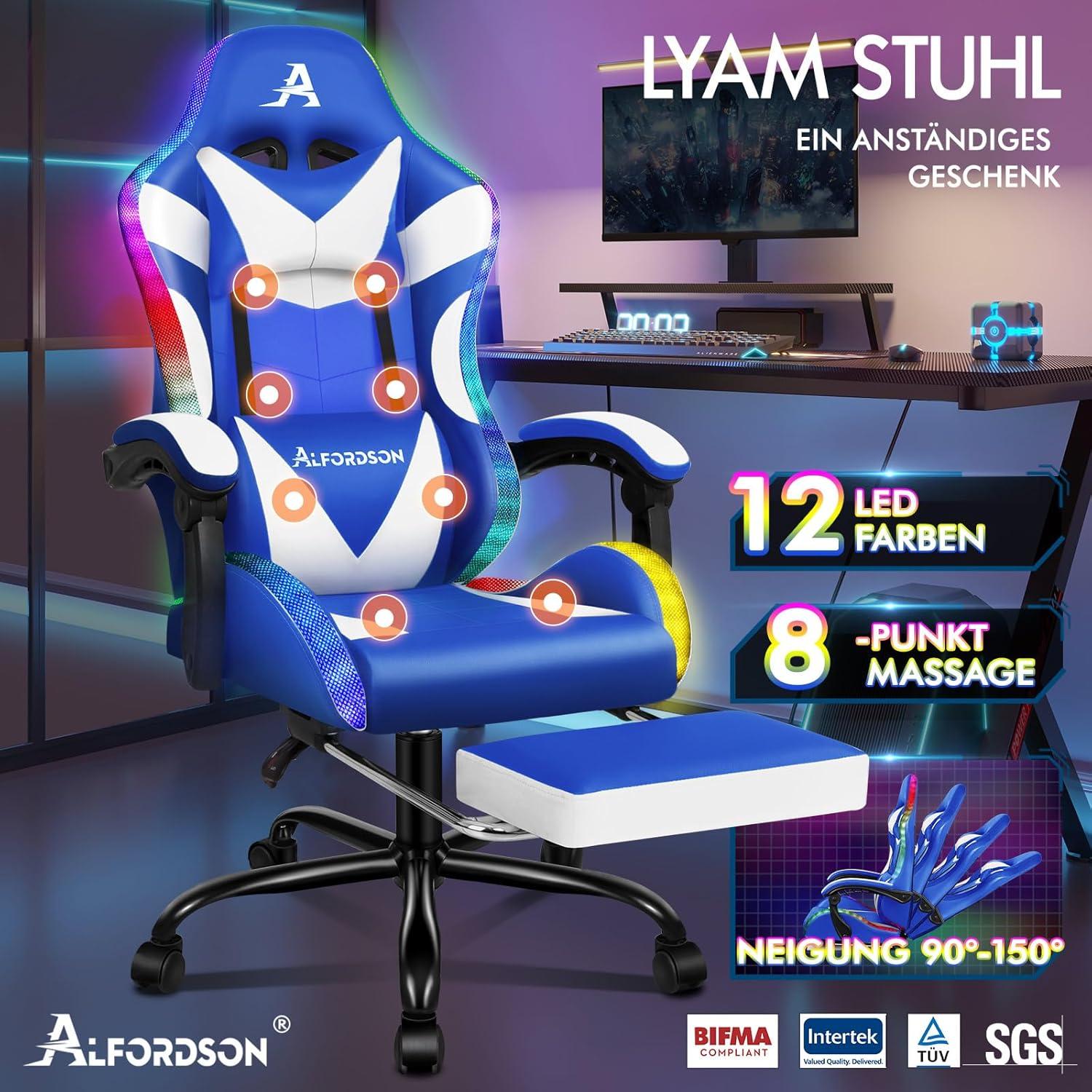Massage-Gaming-Stuhl LED Neigung PU-Leder Fußstütze höhenverstellbar