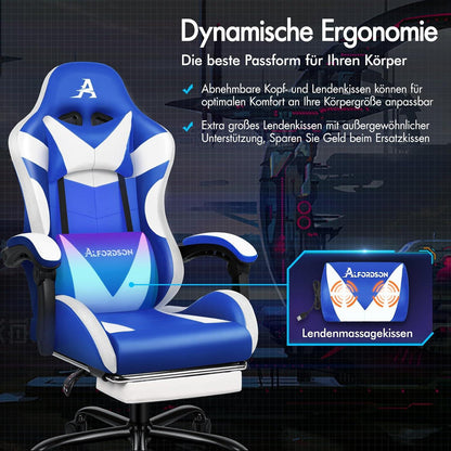 Massage-Gaming-Stuhl LED 150° Neigung ergonomisch PU-Leder