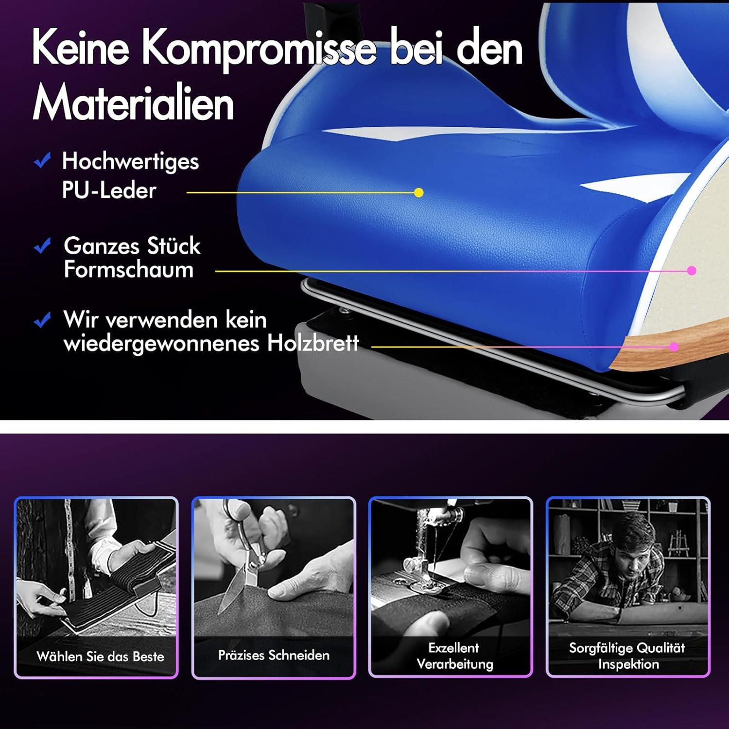 Ergonomischer Gaming-Stuhl mit Massage, Fußstütze & Neigung, PU-Leder