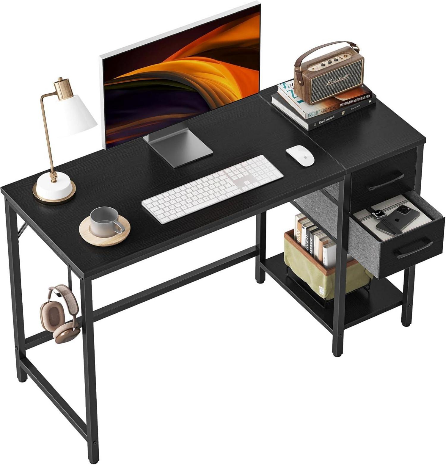Schreibtisch mit Schubladen, Stahlgestell, Industrie-Design
